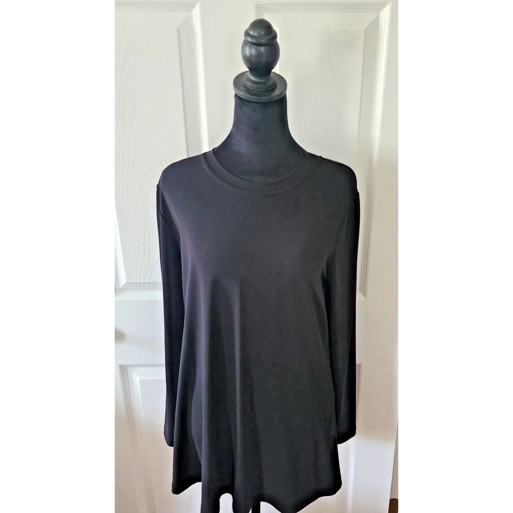 Women's Long Sleeve Jewel Neck Tunic by Linda Lundstrom in Black Size Medium